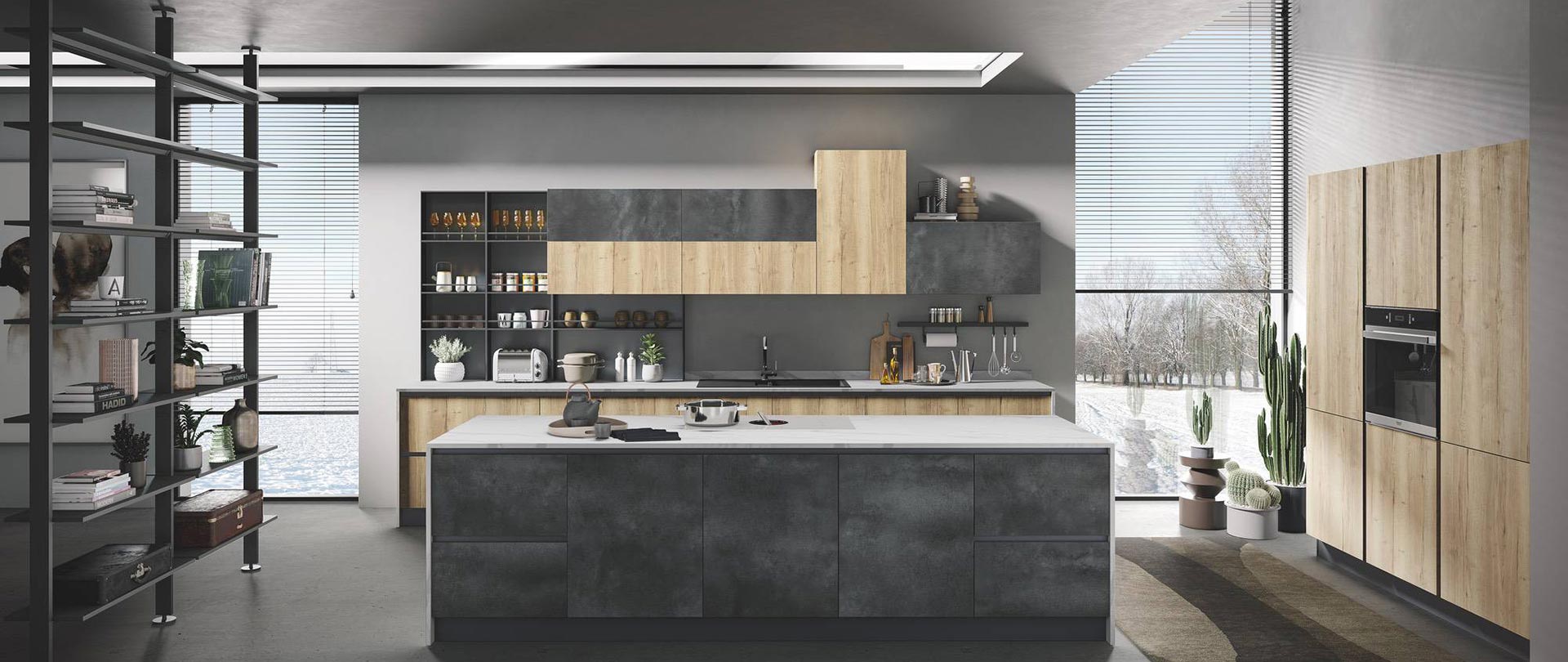 01 cucina moderna di design star pietra grigia naturale tavolato