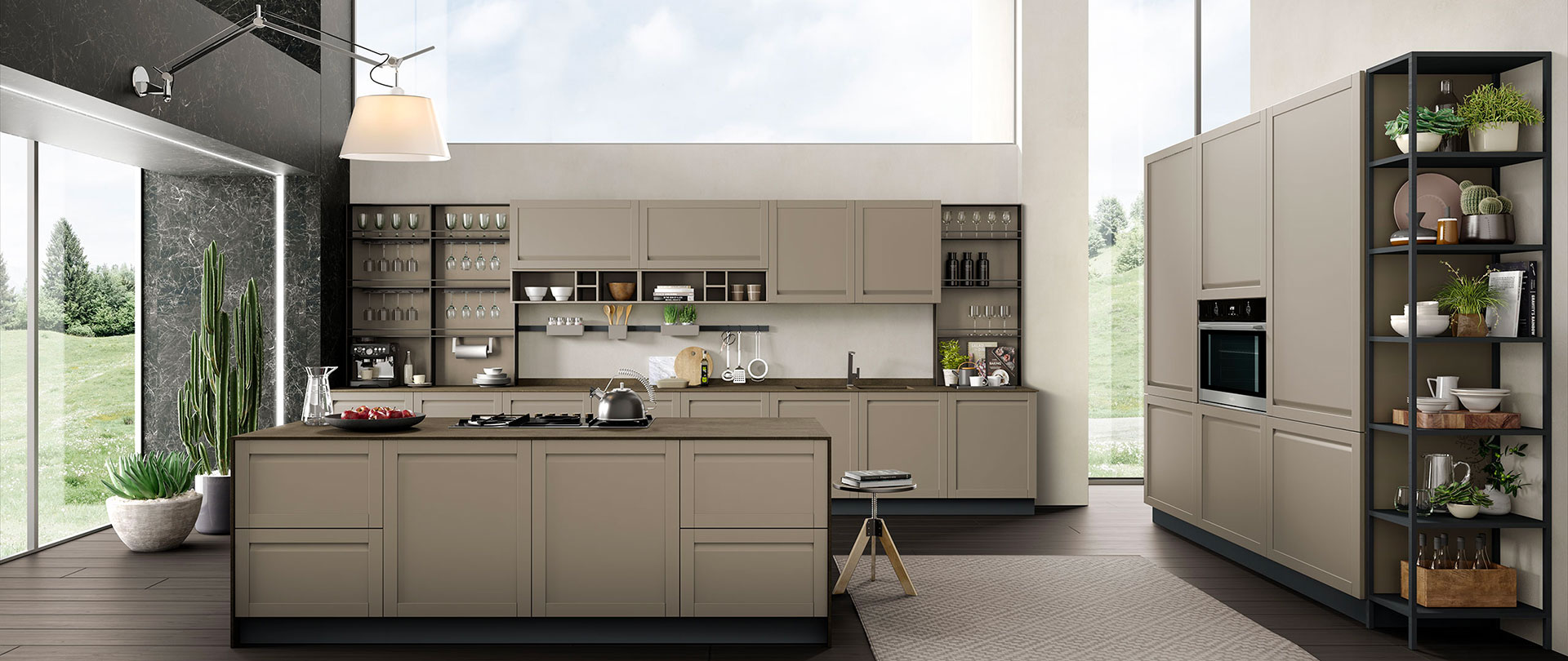01 cucina legno massello maniglia integrata fango opaco incanto