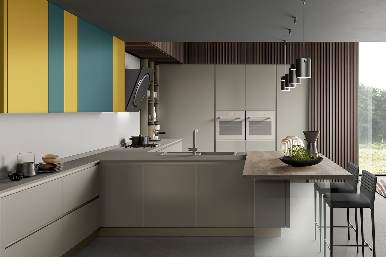 Centro Cucine - Centro Cucine Mobilturi a Cagliari 1 05 cucina moderna stratos glass opaco tortora blu oceano senape 00